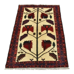 Zanjan Rug 3'6'' X 5'1'' Ivory Wool Vintage Tribal Hand-Knotted Oriental Carpet