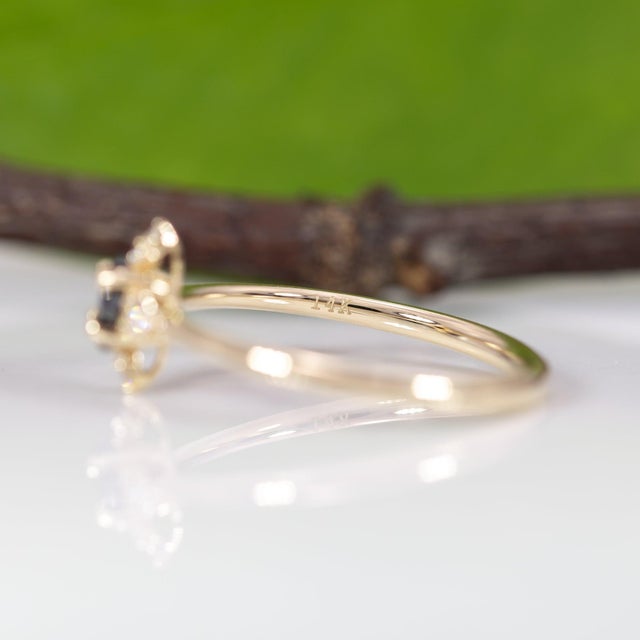 Black Diamond Ring With Earth-Mined Diamond Accents: Solid 14k Gold, 3.6mm, Size 6.75 For Sale - Image 9 of 9