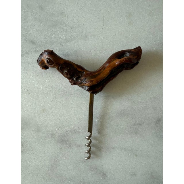 Vintage French grapevine corkscrew featuring authentic old grapevine branch handle and metal helix worm for extracting...