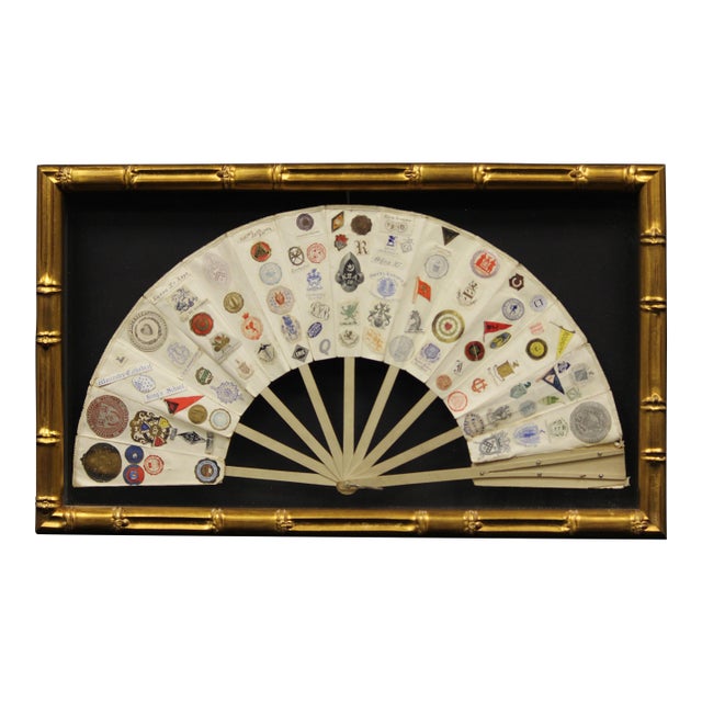 Mid 20th Century 16 Panel Fan with 163 Letterhead Emblems For Sale