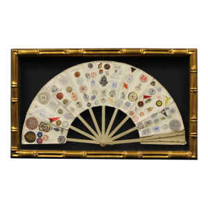 Mid 20th Century 16 Panel Fan with 163 Letterhead Emblems