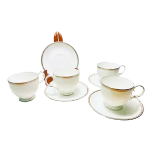 Noritake Rochelle Platinum Cup and Saucer Set- 8 Pieces