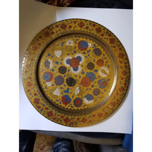 Vintage Engraved and Painted Florals on Brass Tray For Sale In Washington DC - Image 6 of 6