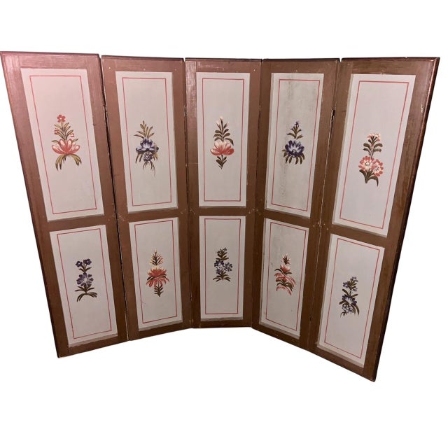 Beige Swedish Painted Five-Panel Screen 18th Century Painted Canvas Panels, Assembled 20th Century For Sale - Image 8 of 10