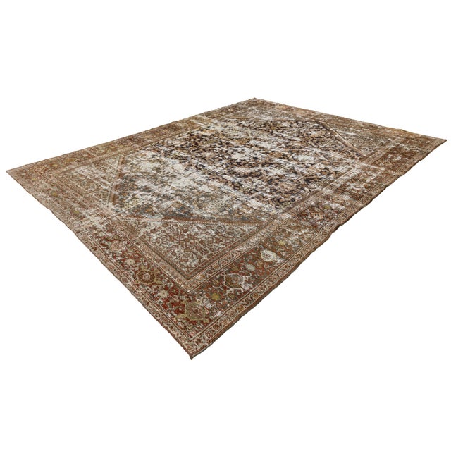Islamic Antique Mahal Rug With Exquisite Distressed Wabi-Sabi Patina For Sale - Image 3 of 11