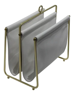 Magazine Rack White Faux Leather (Vinyl) and Gold Tone