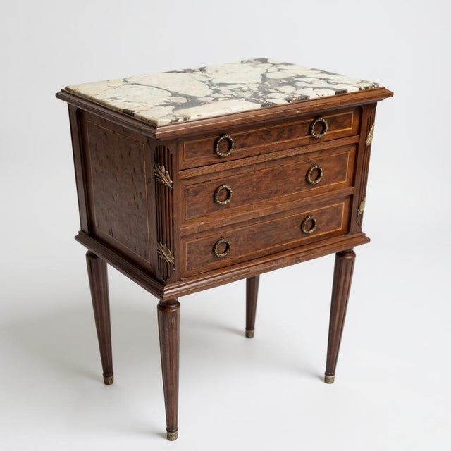 Louis XVI style bedside table with marble top