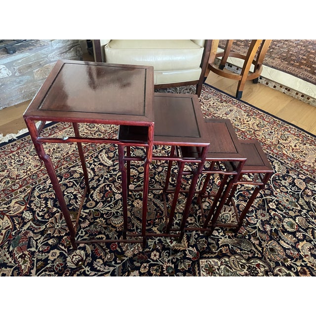 1980s Chinese Rosewood Ming Style - Set of 4 Nesting Tables For Sale In Santa Fe - Image 6 of 7