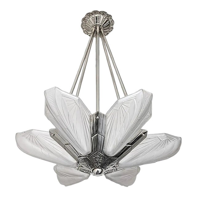 1930s French Art Deco Chandelier Signed by Atelier E.J.G For Sale