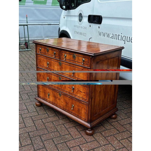 Oyster Veneer Chest of Drawers with Original Brass Handles from William & Mary For Sale - Image 16 of 18