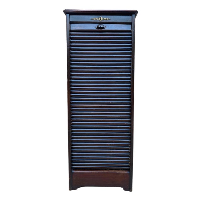 Early 20th Century Filing Cabinet With One Roller Louver Door & Eight Shelves For Sale