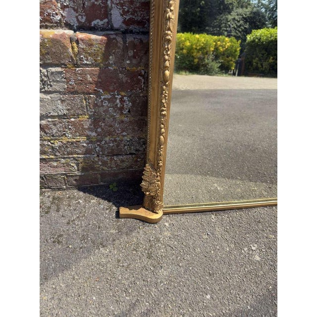 Large Antique English Carved Wood and Gesso Arched Top Gilt Overmantel Mirror For Sale - Image 5 of 7