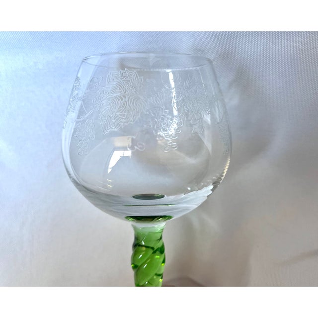 1960s Mid-Century Modern Etched Grapevine Rhine Wine Glasses - Set of 8 Harlequin For Sale - Image 10 of 17