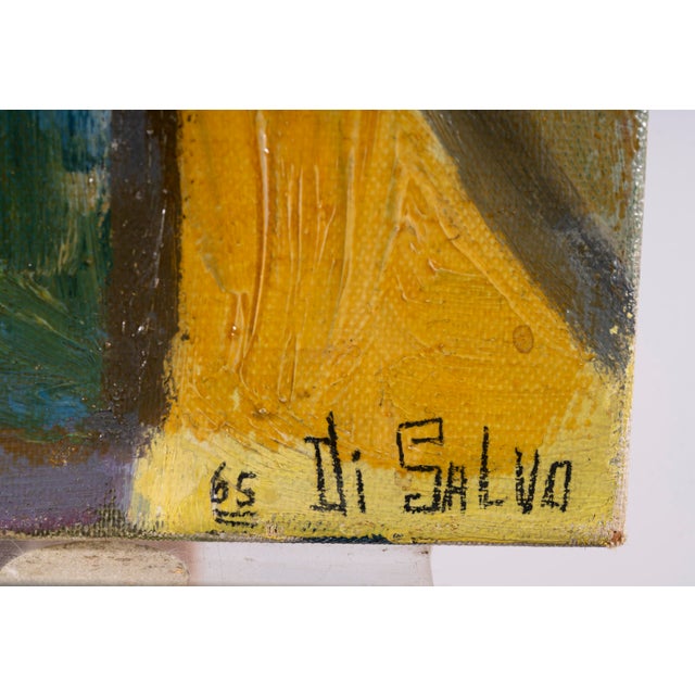 Signed "Di Salvo" and dated "65" in the lower right corner. A striking modernist abstract composition structured around...