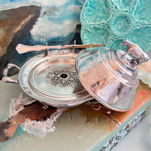 Silver Antique Victorian Quadruple Silverplate Butter Cooler With Cow Finial and Butter Knife by Pairpoint For Sale - Image 8 of 13