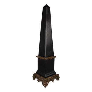 Black Porcelain Obelisk with Bronze Ornaments For Sale