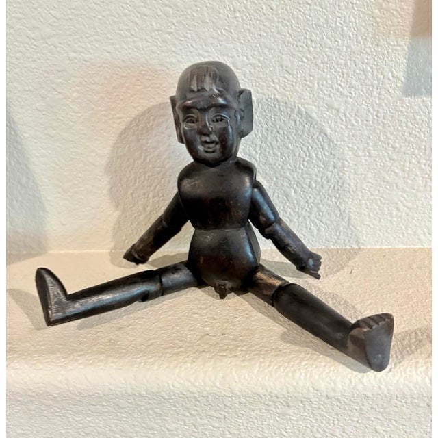Figurative Hand Carved Wood Figure Sculpture With Articulated Arms and Legs (10.5” High) For Sale - Image 3 of 7