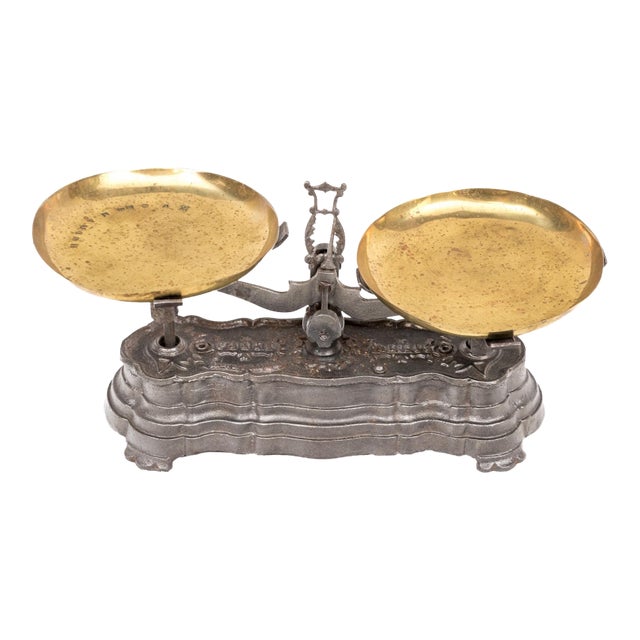 Antique Breveté s.d.d.g. Iron and Brass Table Top Balance Scale For Sale