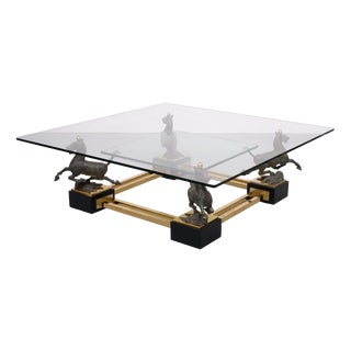 Flying Horse of Gansu Coffee Table with Glass Top by Maison Charles, France, 1970s For Sale