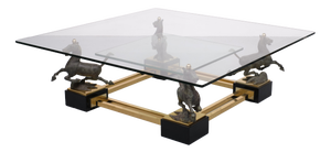 Flying Horse of Gansu Coffee Table with Glass Top by Maison Charles, France, 1970s