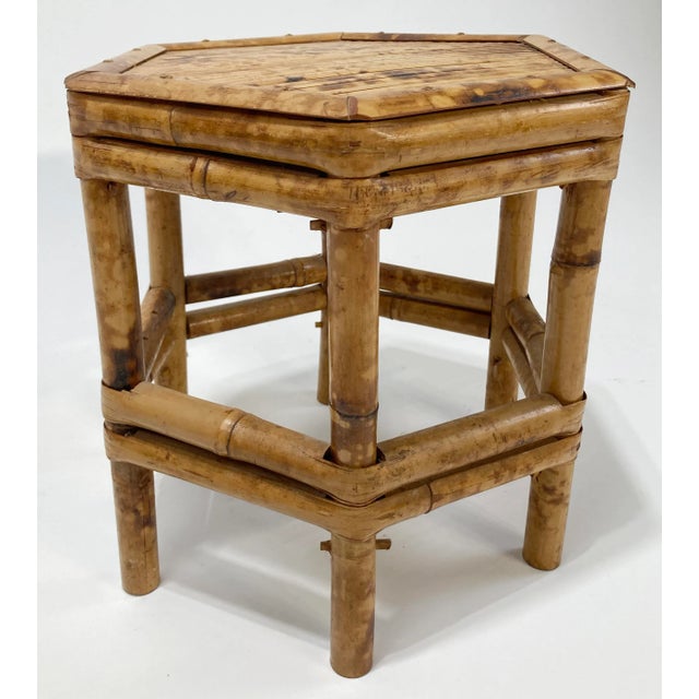 Mid 20th Century Vintage Hex Scorched Bamboo Split Reed Plant Stand or Riser For Sale - Image 5 of 7