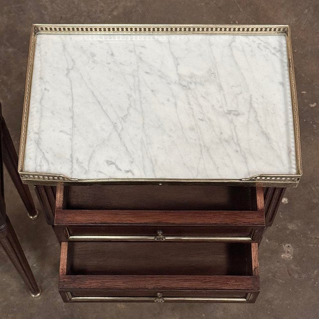 Pair Antique French Directoire Neoclassical End Tables With Carrara Marble For Sale - Image 13 of 14