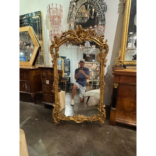 French 19th C. French Louis XV Giltwood Mirror For Sale - Image 3 of 9