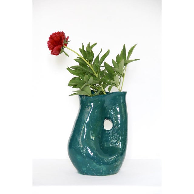 Forest Green Vintage Italian Handcrafted Ceramic Vase, 1975 For Sale - Image 8 of 11