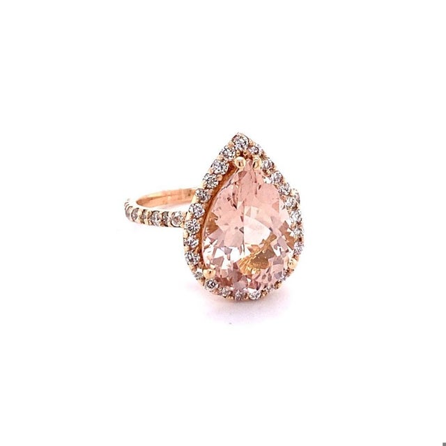 Early 21st Century 5.58 Carat Pear Cut Morganite Halo Diamond Rose Gold Engagement Ring, Size 7 For Sale - Image 5 of 7