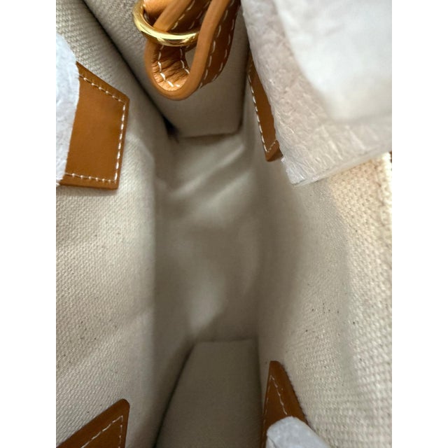 Natural Tan Canvas Calfskin Mini Vertical Cabas For Sale - Image 9 of 9