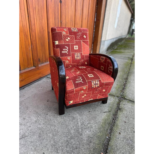 1930s Art Deco Armchair with New Patterned Upholstery, 1930s For Sale - Image 5 of 8