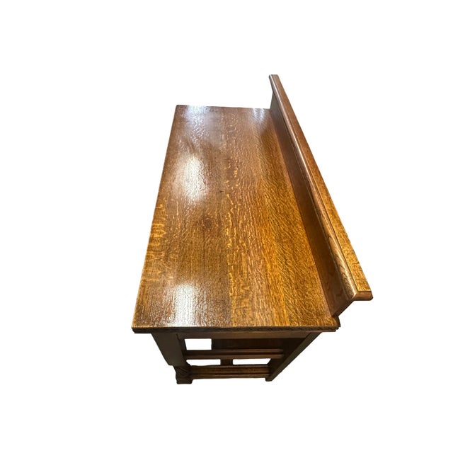 Antique Tiger Oak Writing Desk With Raised Gallery Back – Early 1900s (Usa) For Sale - Image 6 of 10