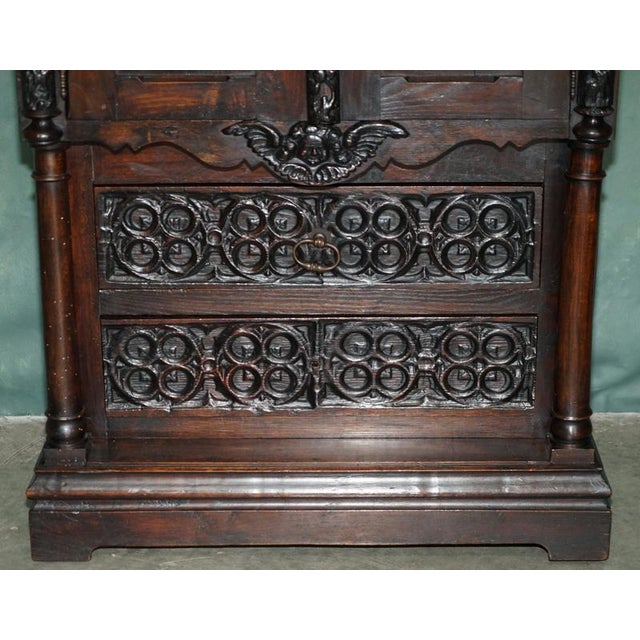 19th Century French Gothic Revival Carved Oak Cabinet For Sale - Image 9 of 18