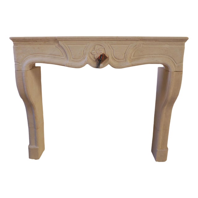 20th Century French Louis XV Limestone Fireplace with Floral Medallion For Sale