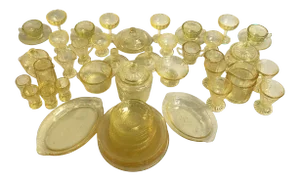 1970s the Jennifer Miniatures "Cameo" Pattern Yellow Glass Set - 49 Pieces
