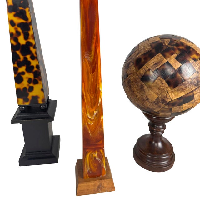 1940s Collection of Faux Tortoise Shell Obelisks and Paper Machè Decorative Sphere For Sale - Image 5 of 18