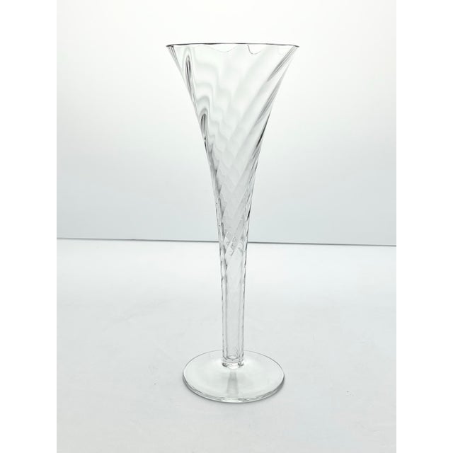 Vintage Optic Swirl Hollow Fluted Champagne Glasses - Set of 7 For Sale - Image 4 of 5