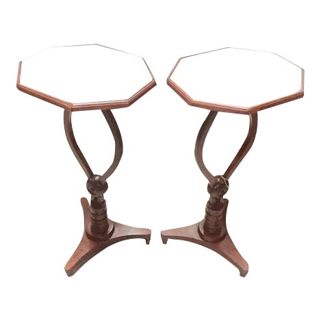 1900's Traditional Octagonal Top Mirrored Tables - a Pair For Sale