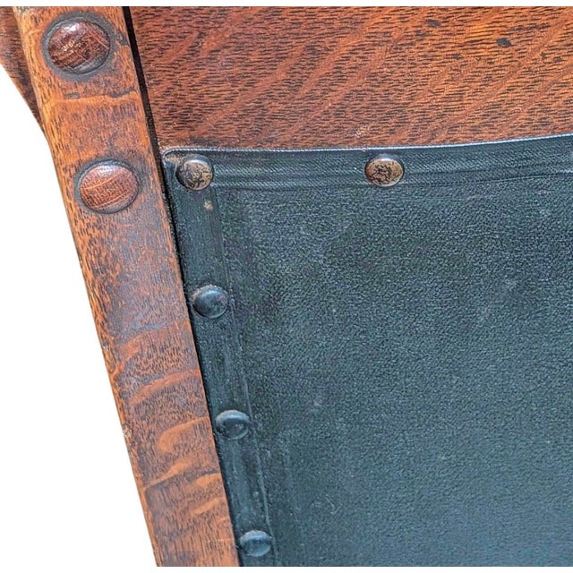 Brown Early 1900’s Stomps-Burkhardt Co, American Edwardian-Era /Tiger Oak / Leather Upholstery Dinning Chair Set of 6 For Sale - Image 8 of 12