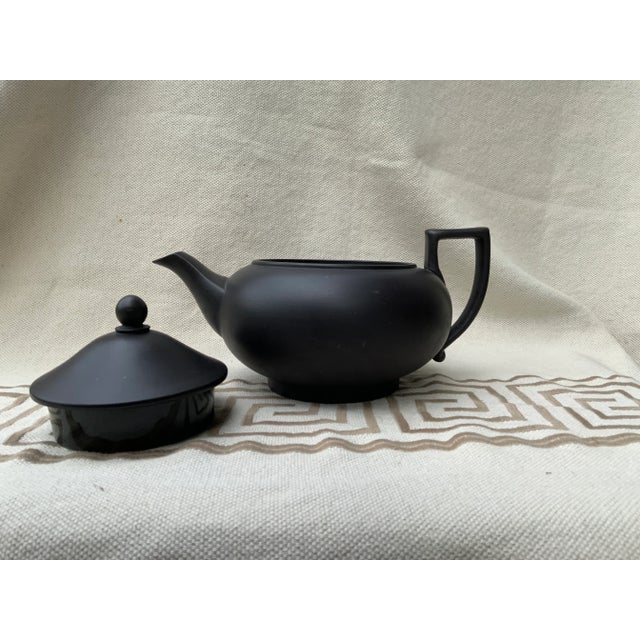 English Georgian Style Wedgwood Black Basalt Jasperware Teapot For Sale - Image 3 of 12