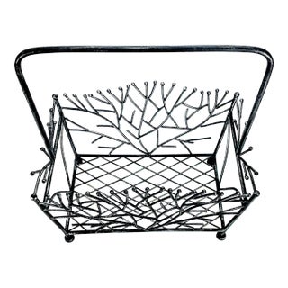 Vintage Metal Floor Basket Magazine Log Holder For Sale