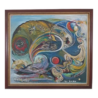 1970 Large Mid-Century Swedish Cosmic Esoteric Double-Sided Oil Painting "Nya Jorden" by Hildegard Persson For Sale