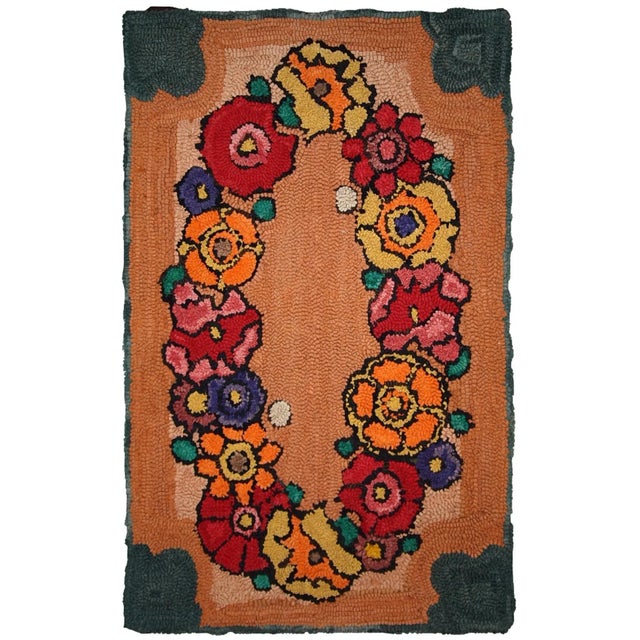 Orange 1940s Handmade Vintage American Hooked Rug 2' X 3' For Sale - Image 8 of 8