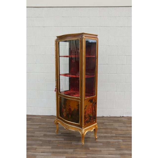 Antique French Louis XV Vernis Martin Curio Vitrine Cabinet For Sale - Image 10 of 18