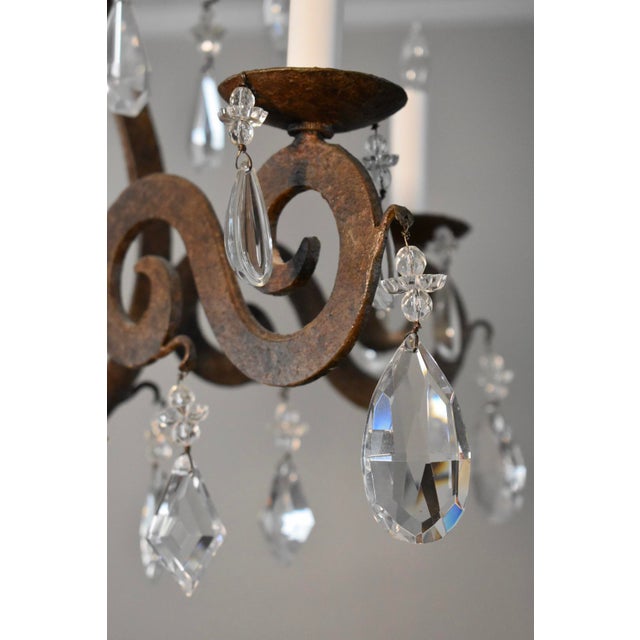 French Style Iron and Crystal Scrolled Arm Chandelier For Sale In Dallas - Image 6 of 13