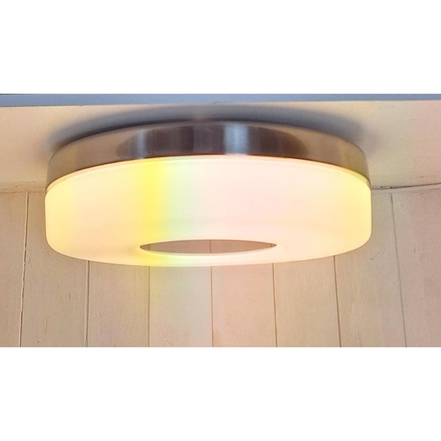 Vintage Ceiling Lamp with Stainless Steel Bracket and Opaque White Glass Shade, 2000s For Sale - Image 9 of 9
