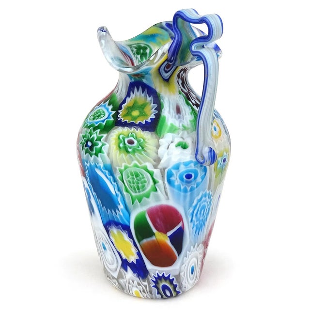 Glass Fratelli Toso Murano Antique Early Millefiori Flowers Mosaic Italian Art Glass Ornate Handle Cabinet Vase For Sale - Image 7 of 8