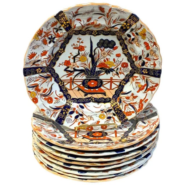 19th Century Set of Nine Masons Ironstone 9" Plates Imari or Indian Tree Pattern Variation For Sale - Image 9 of 9