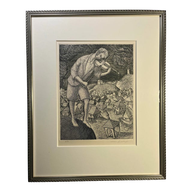 1970 Chaim Goldberg "The Dreamer" Original Etching Signed With Artist Proof, Framed For Sale