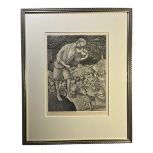 1970 Chaim Goldberg "The Dreamer" Original Etching Signed With Artist Proof, Framed